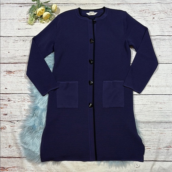 Exclusively Misook Purple Black Trimmed Button Duster Cardigan - Picture 1 of 10